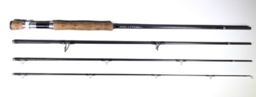 A Thomas & Thomas "Apex 909" 4 piece salt-water fly rod, 9', #9, green silk wraps, alloy screw grip reel fitting, in bag and cloth covered tube