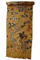 A Yellow Ground Dragon and Cloud Fabric Panel