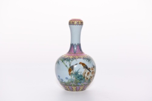 A Famille Rose Garlic Head Vase Yongzheng Period