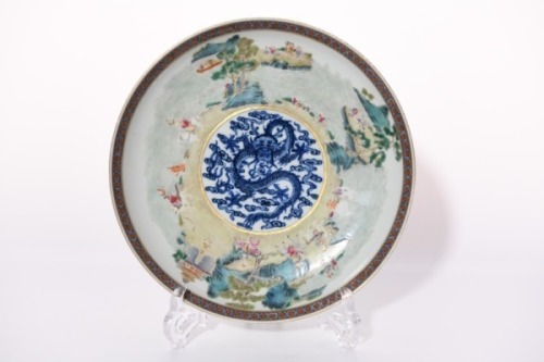 A Famille Rose Landsape Dish Qianlong Period