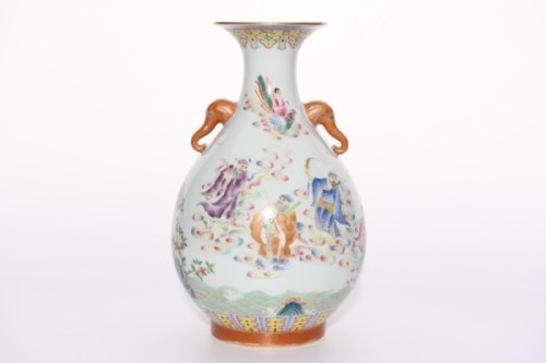 A Famille Rose and Gilt Immortals Vase