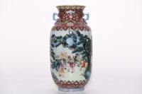 A Famille Rose Landscape Lantern Vase Jiaqing Mark