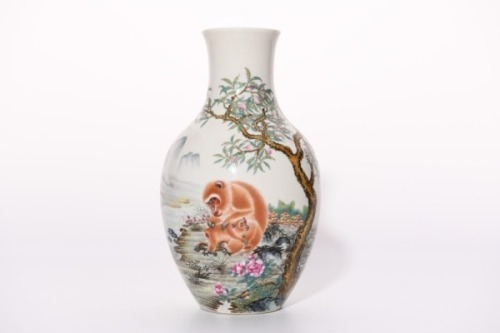 A Famille Rose Landscape Vase Qianlong Period