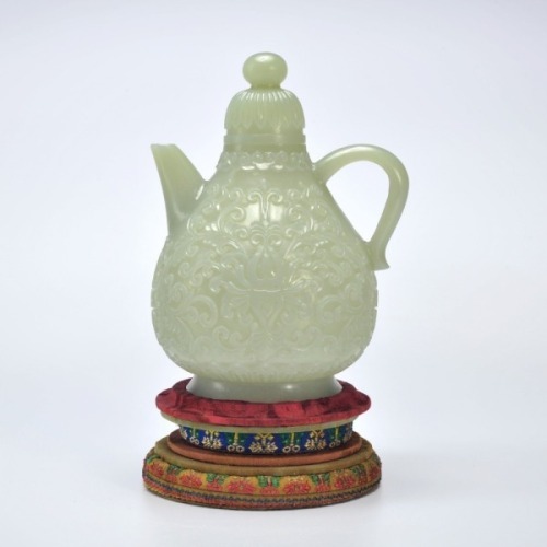 A Carved White Jade Ewer Mughal Style