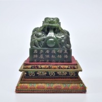 An Inscribed Spinach Green Jade Dragon Seal