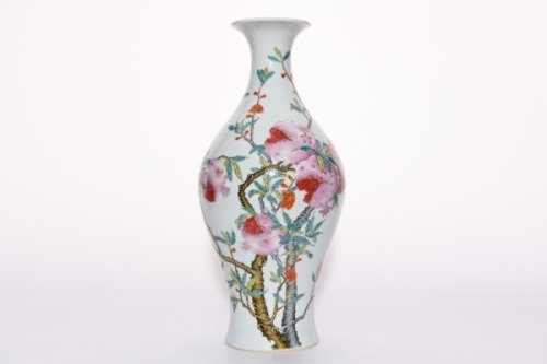A Famille Rose Pomgranate Olive Shaped Vase Yongzheng Period