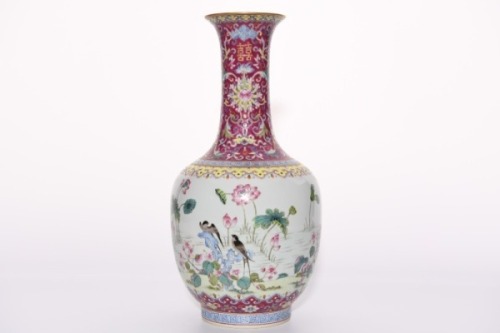 A Famille Rose Lotus Pond Vase Qianlong Period