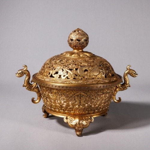 A Gilt-bronze Dragon Censer