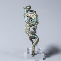 A Silver Gold and Turquoise Inlaid Dragon Belt-hook