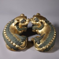 Pair Partial Gilt-bronze Beasts