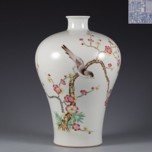A Famille Rose Floral and Bird Vase Meiping