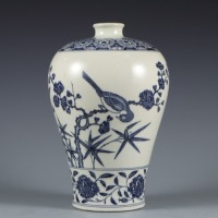 A Blue and White Floral and Bird Vase Meiping
