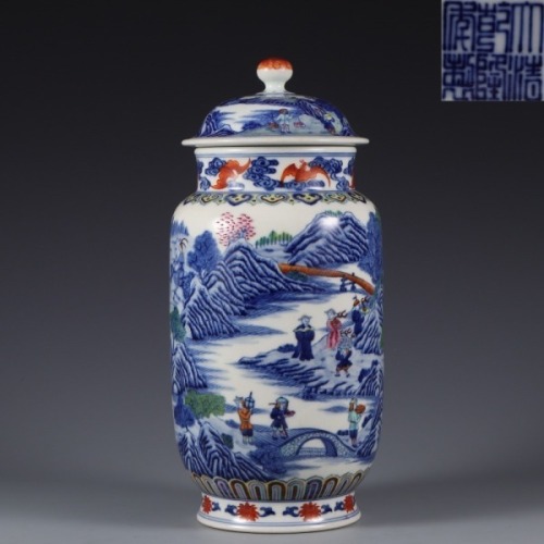 A Blue and White Landscape Vase