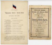 'Uppingham Rovers Cricket Club. Matches for 1883'. Original single page printed fixture list with flag emblem to the top in the Club colours of blue, black and red. The fixtures for July and August 1883 include matches against the county sides of Northamp