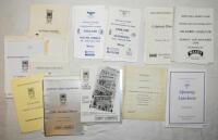 Yorkshire cricket dinner menus 1970s-2000s. A collection of over seventy official menus, the majority relating to Yorkshire cricket. Yorkshire menus include over forty for the Sheffield Cricket Lovers' Society dinners 1980s-2000s, eleven menus for officia
