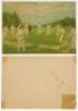 Victorian chromolithographs. Two attractive original colour prints depicting cricket scenes. One, a colour 'scrap' of a boy chasing the ball in the field with batsmen and fielders in the background and a small dog. Official date stamp to verso for 'The Gr - 2
