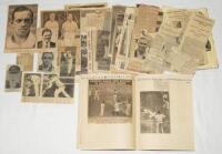 Test and County cricket in England 1930 and 1948. A good selection of original press cuttings relating to the 1930 England v Australia Ashes series and the domestic first-class County and minor counties season. Sold with a small scrap album comprising cut