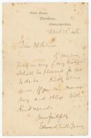 Edward Mills Grace. Gloucestershire & England 1870-1895. Single page handwritten letter in ink from Grace to 'Mr Palmer', on Park House, Thornbury note paper, dated 22nd April 1898. Grace is enquiring as to whether Palmer is available to 'play in any of m