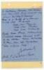 H.D.G. Leveson Gower. Oxford University, Surrey & England 1893-1920. Two page handwritten letter in ink from Leveson Gower dated 22nd December 1947 who is writing in reply to a request for his autograph. He also refers to a newspaper article written by F.