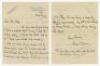 Francis Thomas 'Frank' Mann. Cambridge University, Middlesex & England 1909-1931. Two page letter from Mann to a 'Mrs Allen' dated 4th October 1944. Mann is replying to a request for a signed photograph, apparently taken by the correspondent. 'I think the