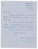 David Charles Humphrey Townsend. Oxford University & England 1933-1935. Single page handwritten letter from Townsend to a school boy, dated 6th June 1953. Writing from his address in County Durham, Townsend is replying to an enquiry regarding the address 