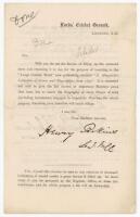 Henry Perkins. Interesting three page printed form/circular sent out to all cricketers in December 1887 asking them to complete, 'for the purpose of inserting [the information] in the "Large Cricket Work" now publishing, entitled 'A. Haygarth's Collection