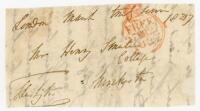Stephen Lushington. Surrey 1799. Original signed free-front envelope to Henry Taylor of Pontefract, dated 27th March 1827. Nicely signed 'S. Lushington' in black ink. An early signature of Lushington who played in three major matches in 1799 and was mainl