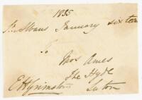 Hon. Edward Harbottle Grimston. Oxford University, M.C.C., England etc. 1832-1849. Original signed free-front envelope to Miss Ames, Luton, dated 16th January 1835. Nicely signed 'E.H. Grimston' in black ink. An early signature of Grimston. Adhesive marks