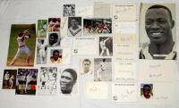 West Indies signatures 1930s-1980s. A selection of twenty nine signed magazine and newspaper cuttings, pieces, cards etc, of West Indies cricketers. Signatures include Cammie Smith, Weekes, Walcott, E. Williams, R. Marshall, N. Marshall, Madray, Hall, Gom