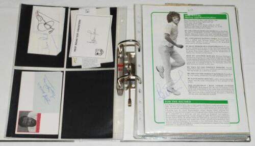 International and domestic cricket ephemera 1930s-1980s. White file comprising cuttings, autograph cards, pages, photographs, copy photographs etc., a good number signed. Over sixty signatures including Willis, Bairstow, Moxon, Gatting, Knott, A. & E. Bed