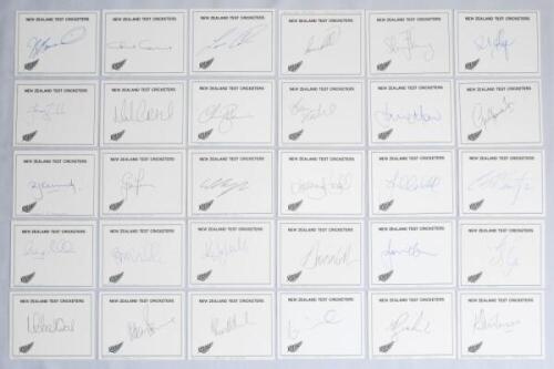 New Zealand Test cricketers 1940s-2010s. A good selection of forty two signatures on white cards including thirty eight with printed headed titles. Signatures include M. Donnelly, M. Webb, E. Fisher, E. Mueli, J. Bracewell, C. Cairns, L. Cairns, S. Doull,