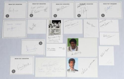 India Test and first-class cricketers 1950s-2010s. A selection of nineteen signatures on white cards, some with printed 'Indian Test Cricketers' titles. Signatures are A.L. Apte, Murali Kartik, M. Amarnath, G.R. Viswanath, Zaheer Khan, R.P. Singh, Javed Z