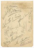 Nottinghamshire and Warwickshire 1946. Album page signed in pencil (one in ink) by sixteen players of the two teams, presumed to be for a Second XI match. Includes some rarer signatures of first-class cricketers including E.A. Marshall (4 matches, 1937-19