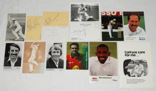 Test and county signatures. A selection of fourteen official photographs and postcards etc. Includes three cards signed by the featured player of Geoff Boycott, David Gower and Graham Gooch, also three plain cards signed by Fred Truman, Brian Close and Bo