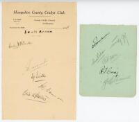 South Africa tour to England 1935. Autograph sheet on Hampshire C.C.C. nicely signed in black ink by five members of the South African touring party. Signatures are Wade (Captain), Vincent, Siedle, Cameron and Dalton. Also an album page signed in ink and 