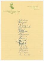 South Africa 1955. Official autograph sheet for the South African tour of England 1955. Sixteen ink signatures including Cheetham, McGlew, Duckworth, Goddard, Mansell, Tayfield, Endean, Fuller etc. Folds. G - cricket