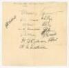 'New Zealand Cricket Team 1931'. Large page signed in ink by all fourteen members of the New Zealand touring party to England. Signatures are Lowry (Captain), Merritt, Blunt, Dempster, Weir, Vivian, Matheson, Talbot, Allcott, Page, Mills, Kerr, Cromb and 