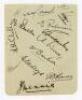 Yorkshire C.C.C. 1929/30. Small album page nicely signed in ink by eleven Yorkshire players. Signatures are Leyland, Holmes, E. Robinson, W. Rhodes, Macaulay, Wood, W. Barber, Oldroyd, Bowes, Dennis and Mitchell. VG - cricket