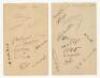 Somerset 1934 and Derbyshire 1935. Album page nicely signed in ink to one side by twelve members of the Somerset team. Signatures are Ingle (Captain), Case, Hawkins, Bennett, J. Lee, Mitchell-Innes, White, Cameron, Luckes, F.S. Lee, Burrough and Wellard. 