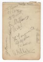 Derbyshire C.C.C. c.1926. Album signed in pencil by eleven members of the Derbyshire team. Signatures are Storer, Loney, H. Elliott, L.F. Townsend, Lee, Worthington, Slater, Bowden, Shardlow etc. G - cricket