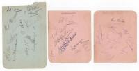 Hampshire, Somerset and Middlesex 1930s. Two album pages, one signed by thirteen members of the Hampshire team. Signatures including Moore, Paris, Boyes, Mead, Arnold, McCorkell, Creese, Pothecary etc. The other page signed to one side by seven members of