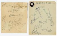 Sussex c.1928 and Somerset 1939. Album page signed in pencil by nine members of the Sussex team c.1928. Signatures are A.E.R. Gilligan (Captain), A.H.H. Gilligan, Wensley, Cornford, James Langridge, H.W. Parks, J.H. Parks, Cook and Richards. Staining and 