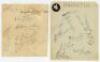 Sussex c.1928 and Somerset 1939. Album page signed in pencil by nine members of the Sussex team c.1928. Signatures are A.E.R. Gilligan (Captain), A.H.H. Gilligan, Wensley, Cornford, James Langridge, H.W. Parks, J.H. Parks, Cook and Richards. Staining and 