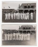 Scarborough Cricket Festival 1931. Two mono real photograph postcards of teams standing in one row wearing cricket attire in front of the pavilion at Scarborough. One postcard depicts the M.C.C. team for the match v Yorkshire, 2nd- 4th September 1931. Pla