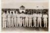 Scarborough Cricket Festival 1937. Mono real photograph postcard of the New Zealand team standing in one row wearing cricket attire at Scarborough for the match v H.D.G. Leveson-Gower's XI, 8th- 10th September 1937. Players featured include Kerr, Hadlee,