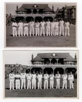 Scarborough Cricket Festival 1947. Gentlemen v Players. Two mono real photograph plain back postcards, one of the Gentlemen team, the other the Players, for the match played 10th- 12th September 1947. Both teams depicted standing in one row wearing cricke