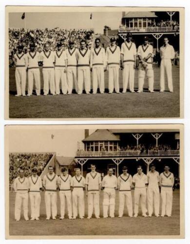 Scarborough Cricket Festival 1950. H.D.G. Leveson-Gower's XI v West Indians. Two mono real photograph plain back postcards, one of the Leveson-Gower XI, the other the West Indians, for the match played 9th- 12th September 1950. Both teams depicted standin