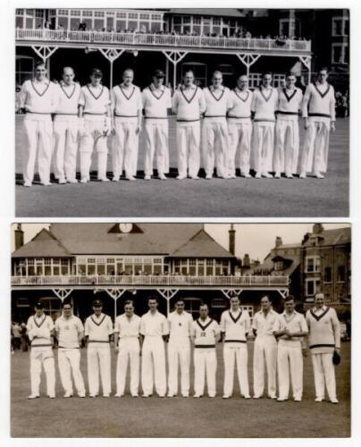 Scarborough Cricket Festival 1953. Two mono real photograph plain back postcards, one of the Yorkshire team (v M.C.C., 2nd- 3rd September 1953), the other the Gentlemen (v Players, 5th- 8th September 1953). Both teams depicted standing in one row wearing 