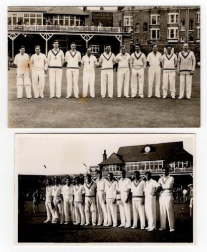 Scarborough Cricket Festival 1954. Pakistan. Two mono real photograph plain back postcards, one slightly smaller format of the Pakistan team (v T.N. Pearce's XI, 8th- 10th September 1954), the other the Gentlemen (v Players, 4th- 7th September 1954). Both