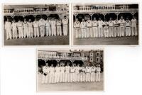 Scarborough Cricket Festival 1957. Three mono real photograph plain back postcards of teams standing in one row wearing cricket attire with the pavilion in the background. Teams are Gentlemen v Players, 4th- 6th September 1957, the Gentlemen postcard sign